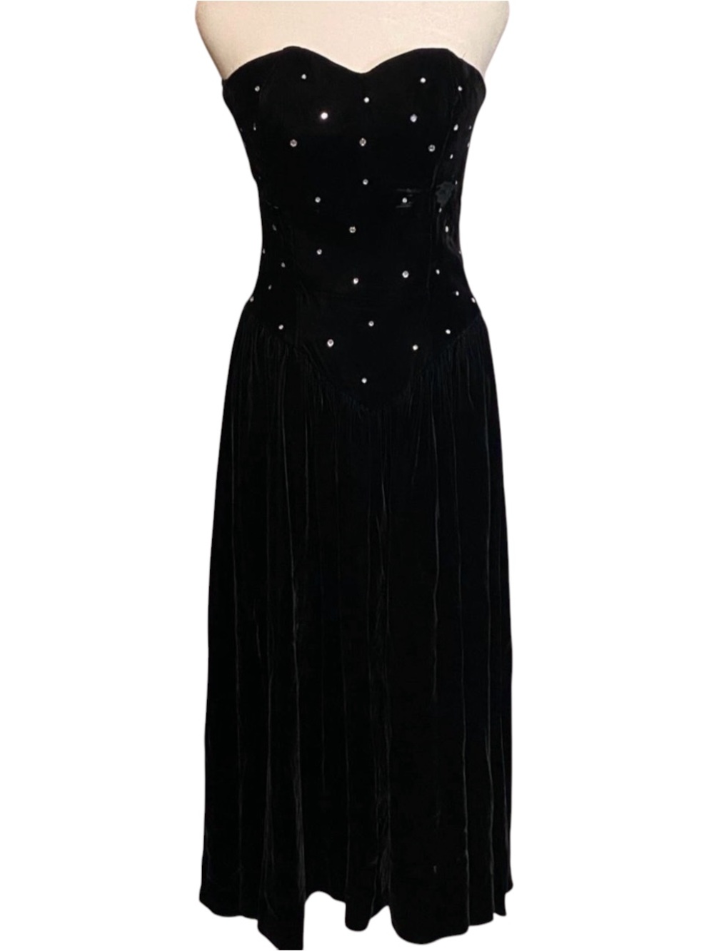 Vintage Velvet Rhinestone Strapless Cocktail A Line Dress Sz 6 E10